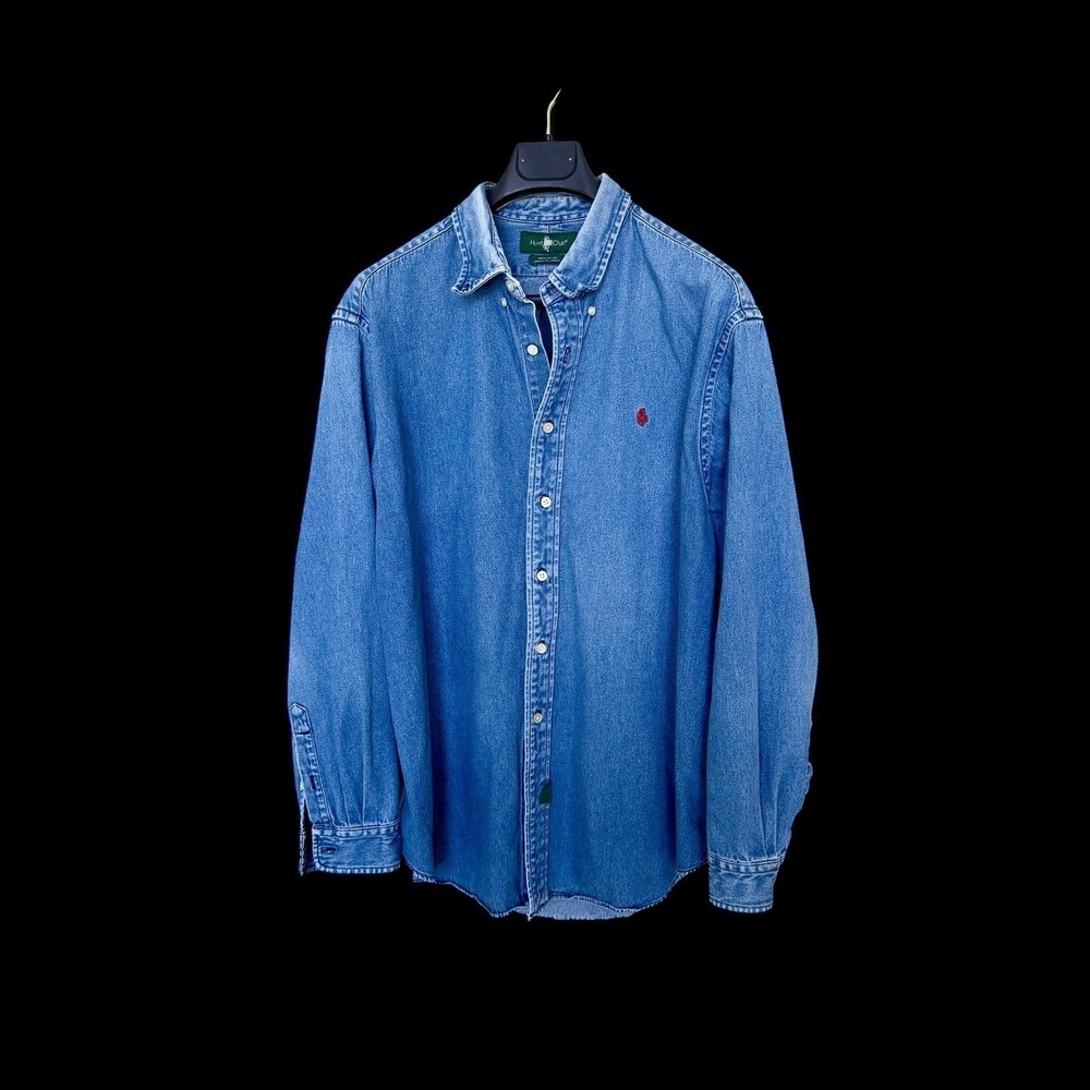 Vintage 90's Hunt Club Mens Long Sleeve Denim Button Down Shirt Blue Sz XLT